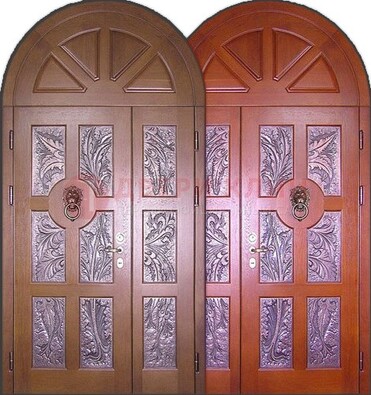 Металлическая арочная дверь со стеклом ДА-28 в коттедж в Брянске