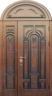 Арочная железная дверь с виноритом и узором ДА-36 в Брянске
