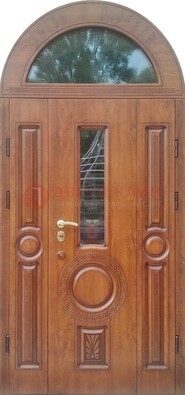 Двустворчатая железная дверь МДФ со стеклом в форме арки ДА-52 в Брянске