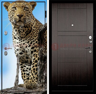Железная дверь с рисунком гепарда снаружи ДФ-27 в Брянске