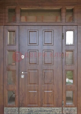 Стальная дверь МДФ со стеклом и фрамугами для дома ДФГ-29 в Брянске