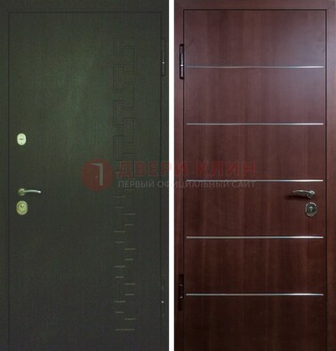 Темная металлическая дверь с МДФ ламинат с молдингами внутри ДМ-16 в Брянске