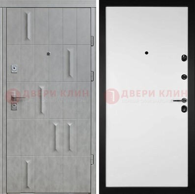 Серая стальная дверь с рисунком МДФ и внутри Белый ясень ДМ-280 в Брянске
