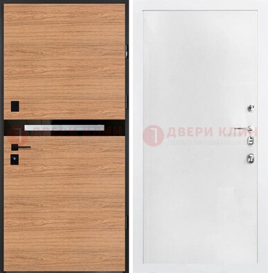 Железная коричневая дверь с МДФ в белом цвете ДМ-313 в Брянске