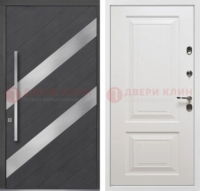 Серая входная дверь МДФ с металлическими вставками ДМ-325 в Брянске