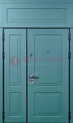 Синяя металлическая дверь с МДФ и верхней фрамугой ДМ-339 в Брянске