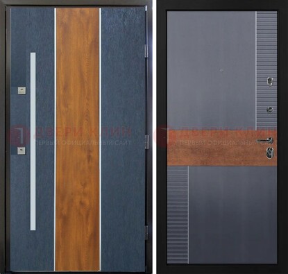 Темная металлическая дверь МДФ со вставками ДМ-411 в Брянске