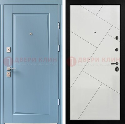 Синяя железная дверь с МДФ панелями ДМ-491 в Брянске