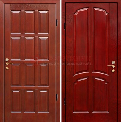Красная металлическая дверь с массивом дуба ДМД-15 в Брянске