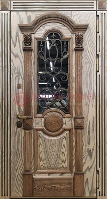 Железная дверь с массивом дуба со стеклом и ковкой ДМД-47 в Брянске