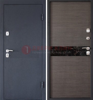 Черная железная дверь с порошковым напылением МДФ внутри ДП-114 в Брянске