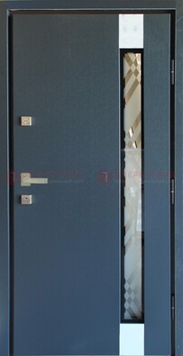 Серая стальная дверь с порошковым покрытием и стеклянной вставкой ДП-216 в Брянске
