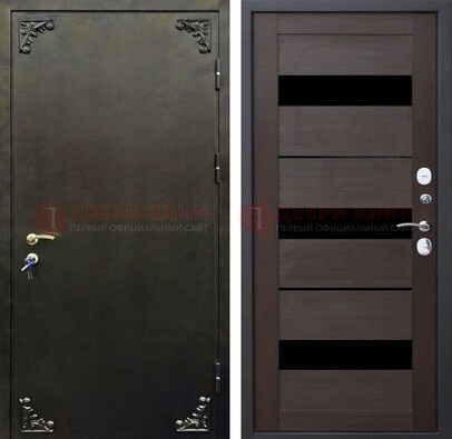 Темная входная дверь с порошковым покрытием и МДФ со стеклом ДП-236 в Брянске
