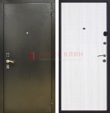 Стальная темно-серая дверь с порошковой отделкой и МДФ Белый ясень ДП-279 в Брянске