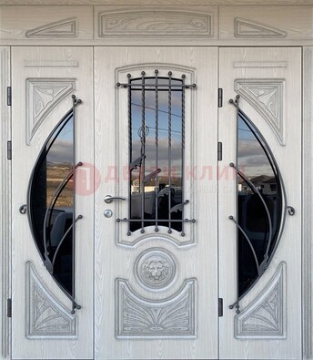 Большая парадная дверь Винорит со стеклом и ковкой ДПР-108 в Брянске