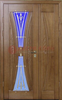 Коттеджная парадная дверь со стеклянными вставками и ковкой ДПР-26 в Брянске