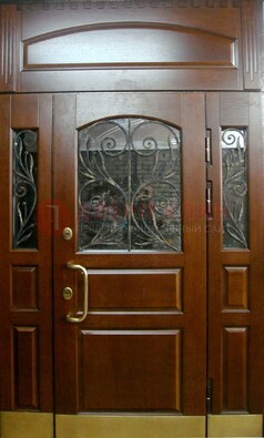 Стальная парадная дверь со вставками из стекла и ковки ДПР-30 в коттедж в Брянске