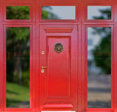 Красная парадная дверь для частного дома ДПР-88 в Брянске
