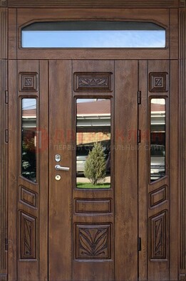 Парадная стальная дверь Винорит со стеклом и резьбой ДПР-97 в Брянске