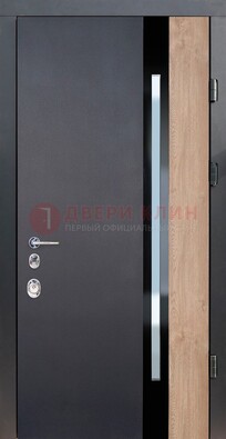 Черная металлическая дверь МДФ со стеклом ДС-14 в Брянске