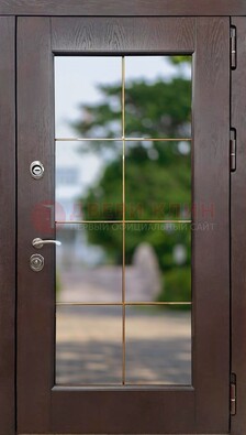 Коричневая стальная дверь со стеклом ДС-19 в Брянске