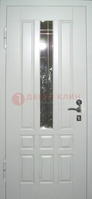 Белая металлическая дверь со стеклом ДС-1 в загородный дом в Брянске