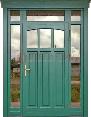 Зеленая металлическая дверь МДФ со стеклом ДС-43 в Брянске