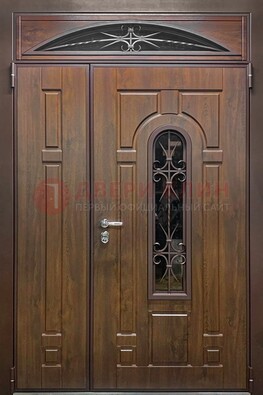 Большая металлическая дверь со стеклом и ковкой ДСК-145 в Брянске