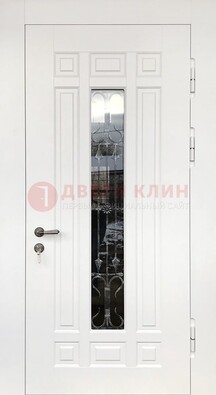 Белая стальная дверь винорит со стеклом и ковкой ДСК-191 в Брянске