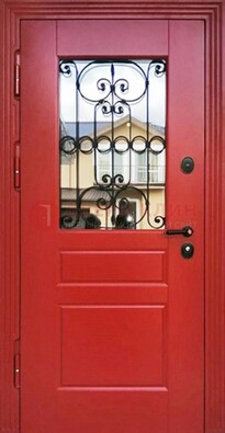 Красная железная дверь Винорит со стеклом и ковкой ДСК-205 в Брянске