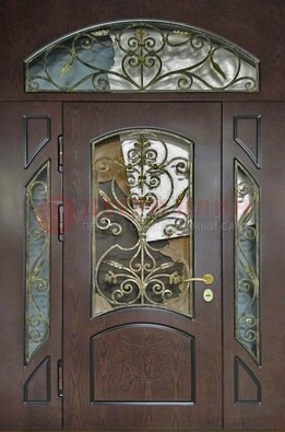Входная дверь Винорит со стеклом и ковкой и фрамугами ДСК-213 в Брянске