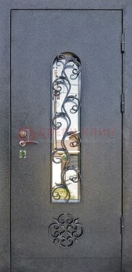 Темная стальная дверь Порошок со стеклом и ковкой ДСК-217 в Брянске