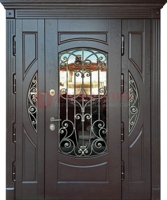 Полуторная железная дверь Винорит со стеклом и ковкой ДСК-231 в Брянске