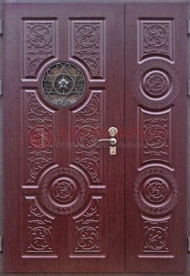 Красная железная дверь Винорит со стеклом и ковкой ДСК-235 в Брянске