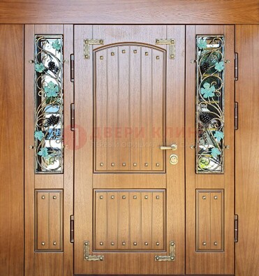 Железная дверь Винорит со стеклом и ковкой лозы ДСК-236 в Брянске