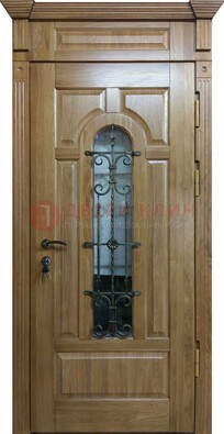 Металлическая дверь массив со стеклом и ковкой для дома ДСК-246 в Брянске