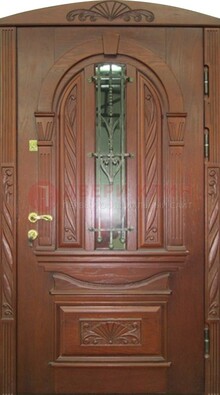Узорная железная дверь массив со стеклом и ковкой ДСК-247 в Брянске