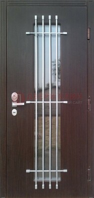 Современная стальная дверь с Виноритом стеклом и ковкой ДСК-262 в Волгограде