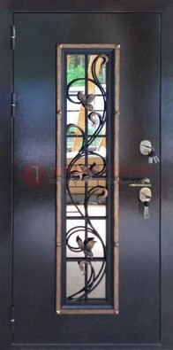 Железная дверь с порошковым напылением стеклом и ковкой ДСК-279 в Брянске