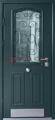 Прочная дверь со стеклом и ковкой с декоративным элементом ДСК-27 в Ногинске