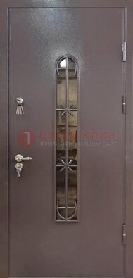 Металлическая дверь Порошок с небольшим стеклом и ковкой ДСК-282 в Брянске