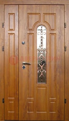 Стальная дверь со стеклом и цветной ковкой ДСК-78 для панельного дома в Брянске