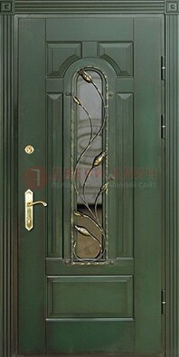 Железная дверь со стеклом и ковкой ДСК-9 для офиса в Брянске