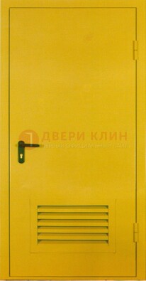 Желтая металлическая техническая дверь с вентиляционной решеткой ДТ-15 в Брянске