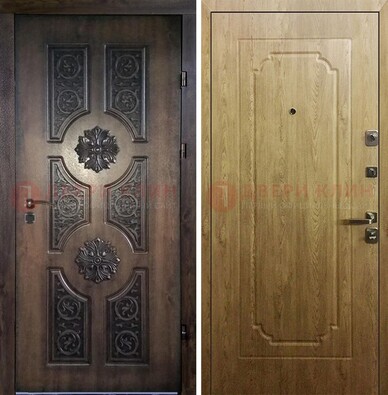 Железная коричневая дверь с виноритом и Золотой дуб внутри ДВТ-101 в Брянске
