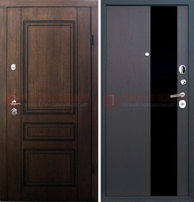 Входная дверь Итальянский орех с МДФ с черным стеклом ДМ-1199 в Брянске