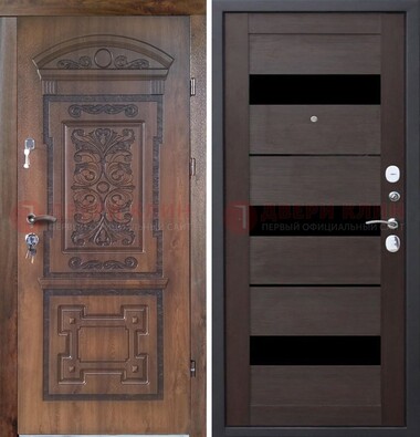 Стальная коричневая филенчатая дверь с виноритом и темной МДФ ДВТ-122 в Брянске