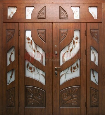 Элитная двухстворчатая дверь с витражным стеклом ДВТ-173 в Брянске