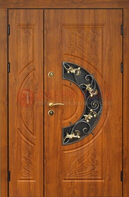 Входная дверь цвета золотой дуб с виноритом и ковкой ДВТ-176 в Брянске