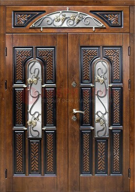 Входная двухстворчатая дверь с виноритом и ковкой ДВТ-183 в Брянске